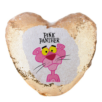 Pink Panther cartoon, Μαξιλάρι καναπέ καρδιά Μαγικό Χρυσό με πούλιες 40x40cm περιέχεται το  γέμισμα