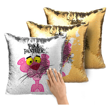 Pink Panther cartoon, Μαξιλάρι καναπέ Μαγικό Χρυσό με πούλιες 40x40cm περιέχεται το γέμισμα