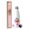 Easter Set, metallic stainless steel water bottle (750ml) & scented flat Easter candle (30cm) (PINK)