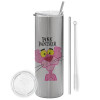 Tumbler stainless steel Silver 600ml, with metal straw & cleaning brush