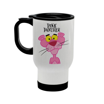 Pink Panther cartoon, Κούπα ταξιδιού ανοξείδωτη με καπάκι, διπλού τοιχώματος (θερμό) λευκή 450ml