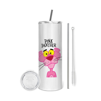Pink Panther cartoon, Eco friendly ποτήρι θερμό (tumbler) από ανοξείδωτο ατσάλι 600ml, με μεταλλικό καλαμάκι & βούρτσα καθαρισμού