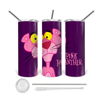 Pink Panther cartoon, 360 Eco friendly ποτήρι θερμό (tumbler) από ανοξείδωτο ατσάλι 600ml, με μεταλλικό καλαμάκι & βούρτσα καθαρισμού
