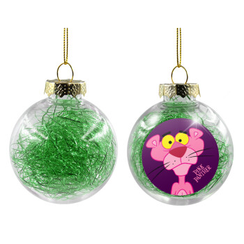 Pink Panther cartoon, Χριστουγεννιάτικη μπάλα δένδρου διάφανη με πράσινο γέμισμα 8cm