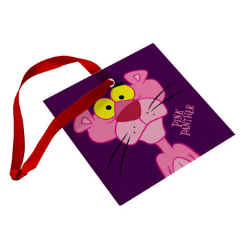 Pink Panther cartoon, Christmas ornament, glass square ornament 9x9cm