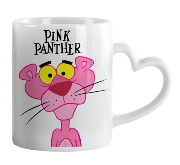 Pink Panther cartoon — Mug heart handle, ceramic, 330ml