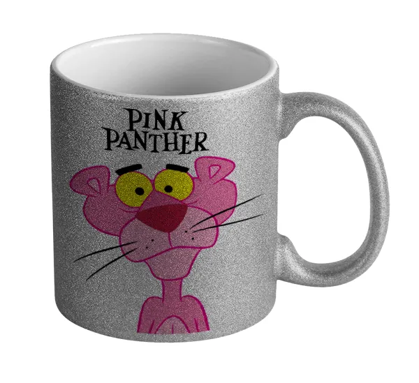 Pink Panther cartoon — Silver glitter mug that sparkles, ceramic, 330ml