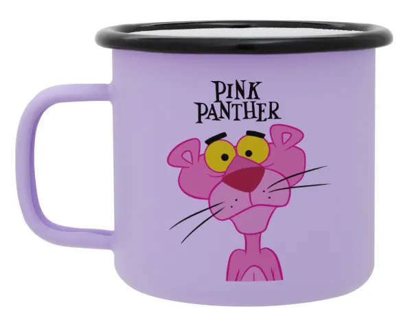 Pink Panther cartoon — Metal enamel mug, matte light pastel purple, 360ml