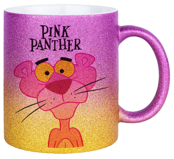 Pink Panther cartoon — Gold/pink glitter mug, ceramic, 330ml