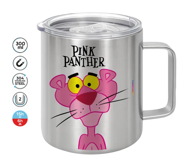 Pink Panther cartoon — Double-walled stainless steel mug 300ml with temperature-retaining lid