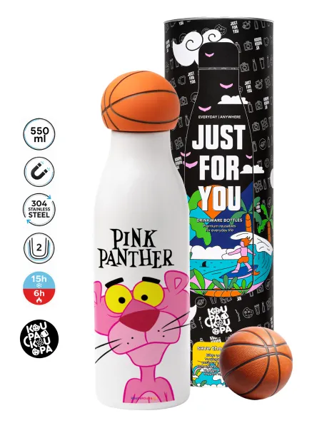 Pink Panther cartoon — Μπάλα μπάσκετ μεταλλικό παγούρι θερμός, διπλού τοιχώματος, 550ml