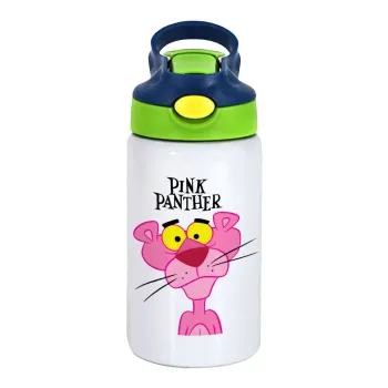 Pink Panther cartoon, Παιδικό παγούρι θερμό, ανοξείδωτο, με καλαμάκι ασφαλείας, πράσινο/μπλε (350ml)