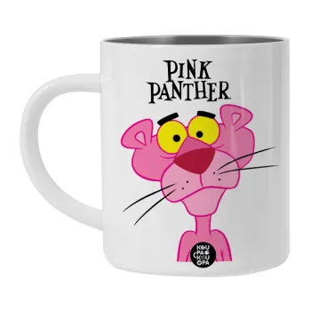 Pink Panther cartoon, Λευκή Ανοξείδωτη Μεταλλική Κούπα 450ml - Διπλού Τοιχώματος 
