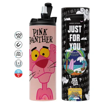 Pink Panther cartoon, Tumbler ποτήρι θερμό ΡΟΖ από ανοξείδωτο ατσάλι 600ml