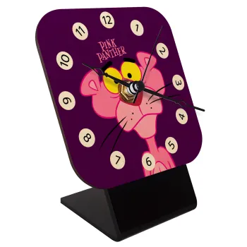 Pink Panther cartoon, Quartz Table clock in natural wood (10cm)