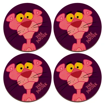 Pink Panther cartoon, ΣΕΤ x4 Σουβέρ ξύλινα στρογγυλά plywood (9cm)