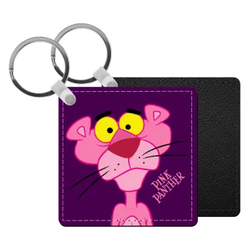 Pink Panther cartoon, Μπρελόκ Δερματίνη, τετράγωνο ΜΑΥΡΟ (5x5cm)