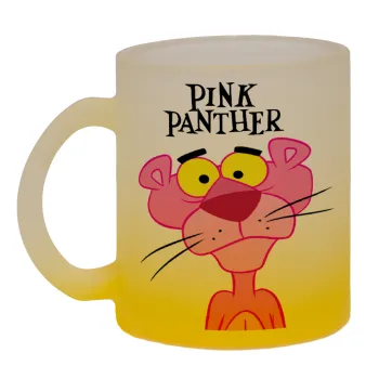 Pink Panther cartoon, Κούπα γυάλινη δίχρωμη με βάση το κίτρινο ματ, 330ml