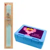 Easter Set, children's snack container BLUE & Easter aromatic flat candle (30cm) (TURQUOISE)