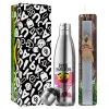 Easter Set, metallic stainless thermos flask (500ml) & scented flat Easter candle (30cm) (GRAY)