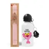 Easter Set, metallic aluminum bottle (500ml) & aromatic flat Easter candle (30cm) (PINK)