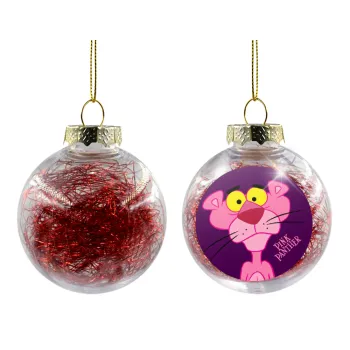 Pink Panther cartoon, Transparent Christmas tree ball ornament with red filling 8cm