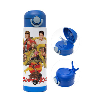 Cobra Kai tree, Παιδικό παγούρι θερμό, ανοξείδωτο, με καλαμάκι ασφαλείας, ΜΠΛΕ (500ml)