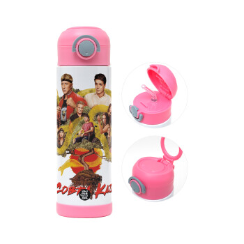 Cobra Kai tree, Παιδικό παγούρι θερμό, ανοξείδωτο, με καλαμάκι ασφαλείας, ΡΟΖ (500ml)