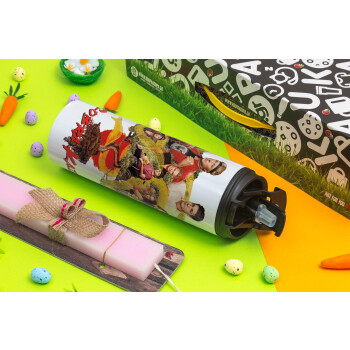 Cobra Kai tree, Πασχαλινή Λαμπάδα με Travel Tumbler θερμό με διπλό καπάκι (600ml, BPA free) & κερί αρωματικό πλακέ (30cm) (ΡΟΖ)