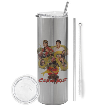 Cobra Kai tree, Eco friendly stainless steel Silver tumbler 600ml, with metal straw & cleaning brush