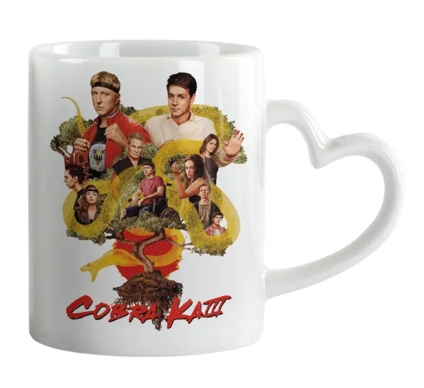 Cobra Kai tree — Κούπα καρδιά χερούλι λευκή, κεραμική, 330ml