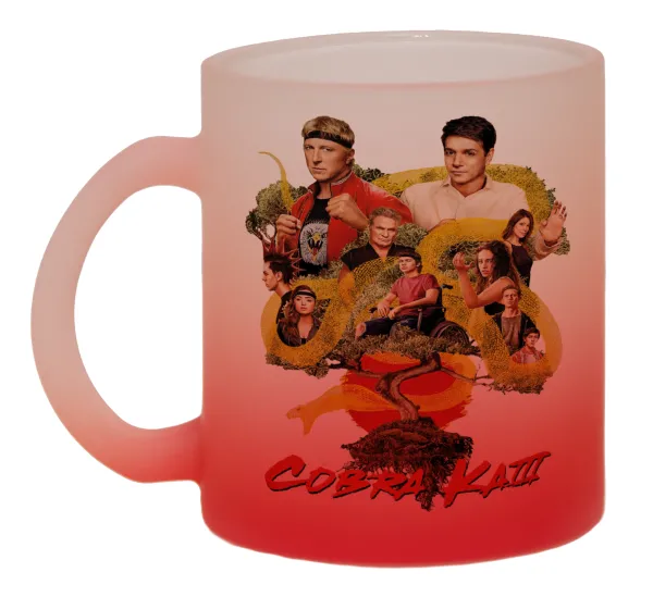 Cobra Kai tree — Two-tone glass mug with matte red base, 330ml