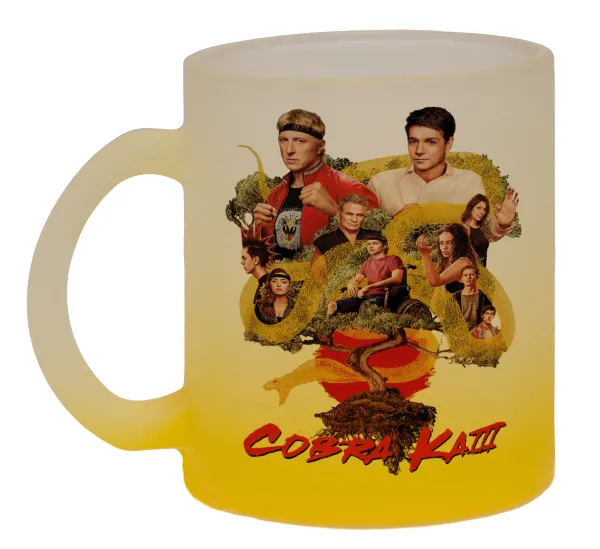 Cobra Kai tree — Κούπα γυάλινη δίχρωμη με βάση το κίτρινο ματ, 330ml