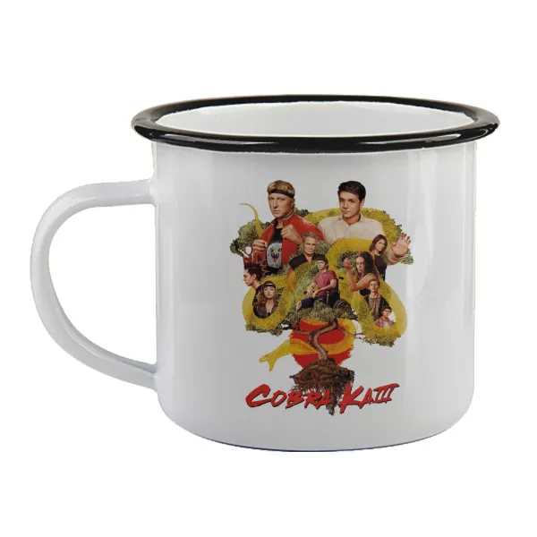 Cobra Kai tree — Enamel mug with black rim, 360ml
