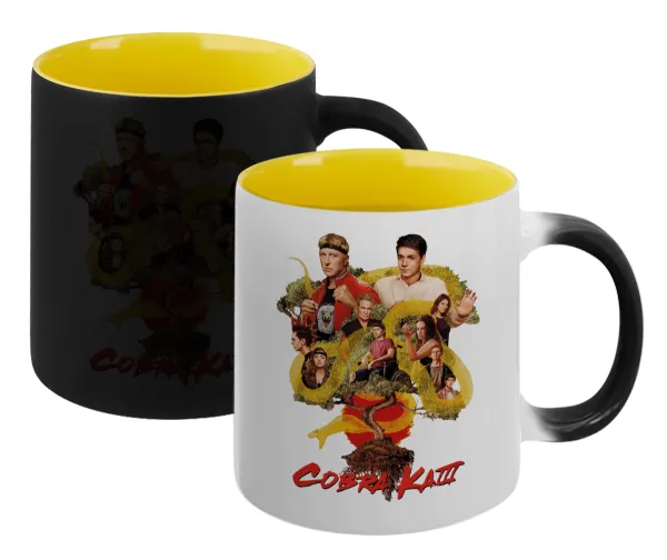 Cobra Kai tree — Κούπα Μαγική εσωτερικό κίτρινη, κεραμική 330ml που αλλάζει χρώμα με το ζεστό ρόφημα