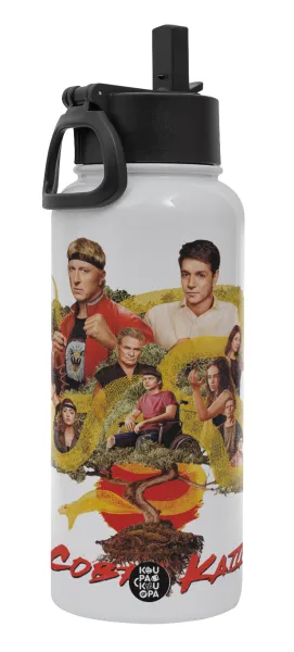 Cobra Kai tree — Μεταλλικό παγούρι θερμός Λευκό με καλαμάκι και χερούλι (Stainless steel), διπλού τοιχώματος, 950ml
