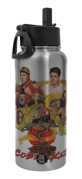 Cobra Kai tree — Metal mug thermo Silver with Straw and Spout Lid (Stainless steel), double wall, 950ml