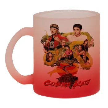 Cobra Kai tree, Κούπα γυάλινη δίχρωμη με βάση το κόκκινο ματ, 330ml