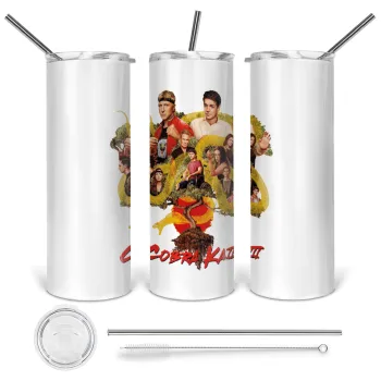 Cobra Kai tree, Tumbler ποτήρι θερμό από ανοξείδωτο ατσάλι 600ml, με μεταλλικό καλαμάκι & βούρτσα καθαρισμού