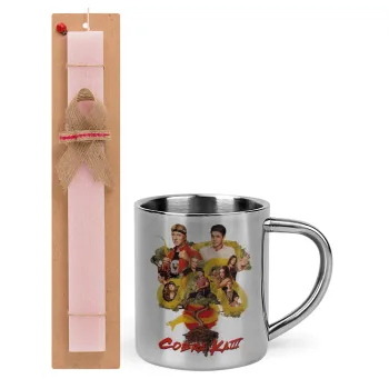 Cobra Kai tree, Easter Set, metallic thermal cup (300ml) & aromatic flat Easter candle (30cm) (PINK)