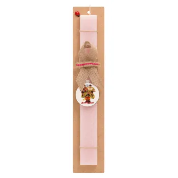 Cobra Kai tree, Πασχαλινή Λαμπάδα με ξύλινο μπρελόκ & κερί αρωματικό πλακέ (30cm) (ΡΟΖ)