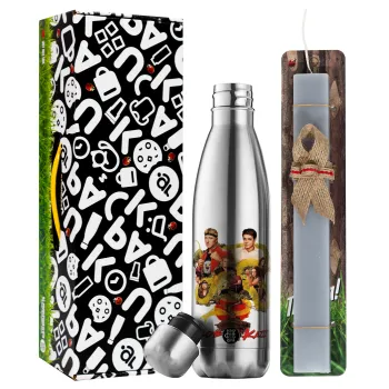 Cobra Kai tree, Easter Set, metallic stainless thermos flask (500ml) & scented flat Easter candle (30cm) (GRAY)
