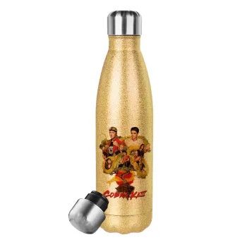 Cobra Kai tree, Glitter gold stainless steel thermos bottle, double-walled, 500ml