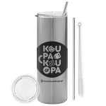 Tumbler ποτήρι θερμό Ασημένιο από ανοξείδωτο ατσάλι 600ml, με μεταλλικό καλαμάκι & βούρτσα καθαρισμού