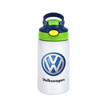 VW Volkswagen, Παιδικό παγούρι θερμό, ανοξείδωτο, με καλαμάκι ασφαλείας, πράσινο/μπλε (350ml)