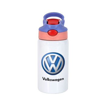 VW Volkswagen, Children's hot water bottle, stainless steel, with safety straw, pink/purple (350ml)