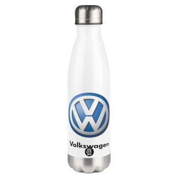 VW Volkswagen, Μεταλλικό παγούρι θερμός Λευκό (Stainless steel), διπλού τοιχώματος, 500ml