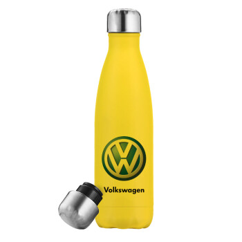 VW Volkswagen, Μεταλλικό παγούρι θερμός Κίτρινος (Stainless steel), διπλού τοιχώματος, 500ml