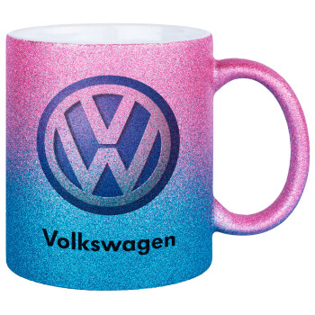 VW Volkswagen, Κούπα Χρυσή/Μπλε Glitter, κεραμική, 330ml