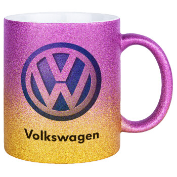 VW Volkswagen, Κούπα Χρυσή/Ροζ Glitter, κεραμική, 330ml